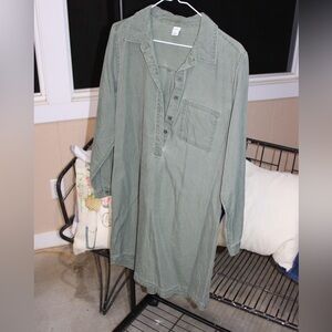Olive Tencel Button-Front Dress